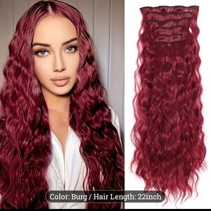 Burgundy Wavy Clip-In Hair Extensions - 22 Inch